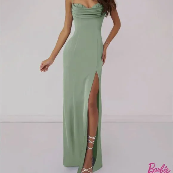 Azazie | Dresses | Barbie Azazie Stretch Lace Up Mermaid Stretch Satin Dress  Matcha | Poshmark